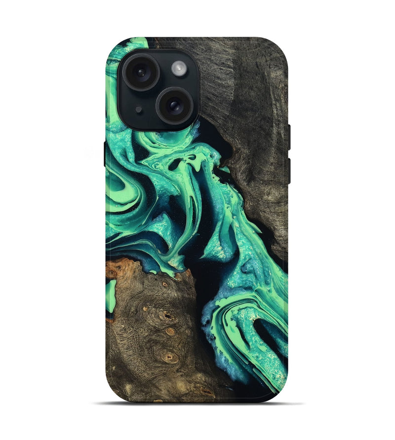 iPhone 15 Wood Live Edge Phone Case - Kortney (Green, 798359)