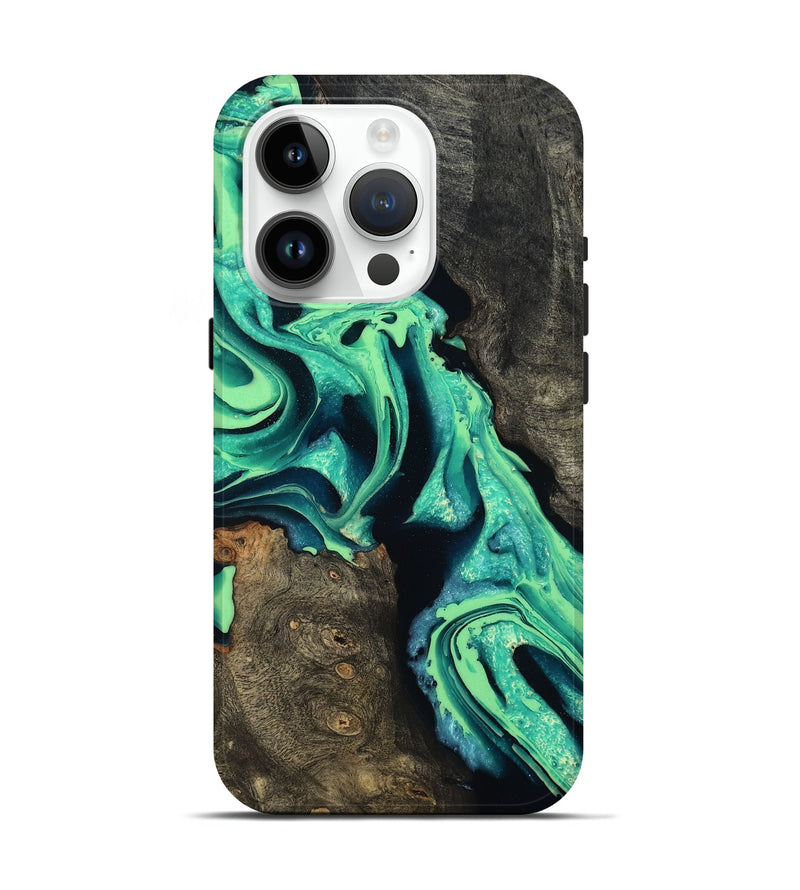 iPhone 15 Pro Wood Live Edge Phone Case - Kortney (Green, 798359)