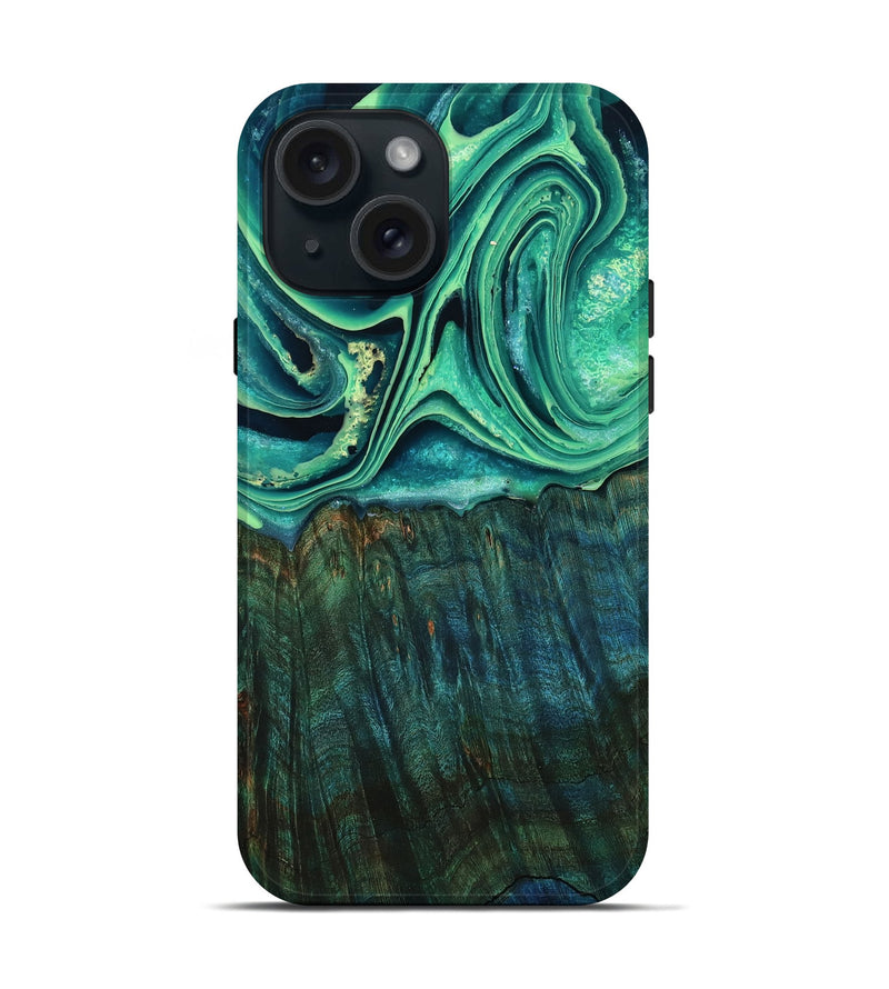 iPhone 15 Wood Live Edge Phone Case - Kyree (Green, 798364)