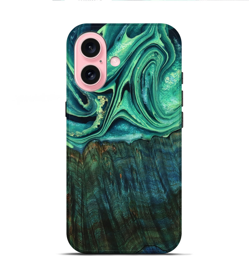 iPhone 16 Wood Live Edge Phone Case - Kyree (Green, 798364)