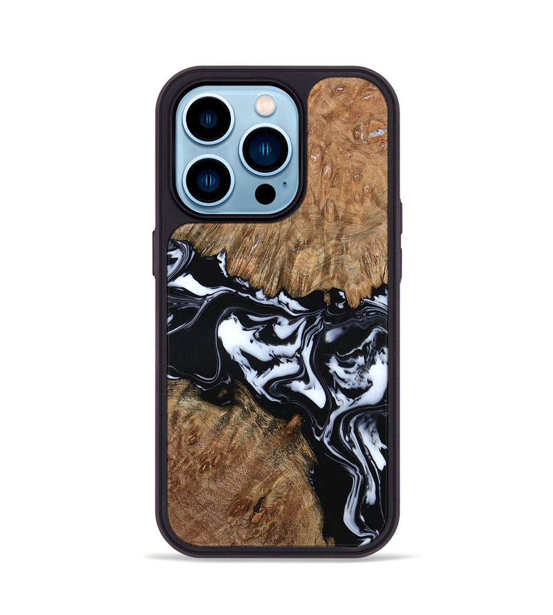 iPhone 14 Pro Wood Phone Case - Gemma (Black & White, 798370)