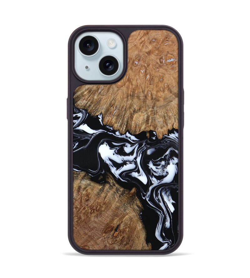iPhone 15 Wood Phone Case - Gemma (Black & White, 798370)