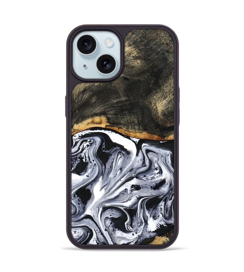 iPhone 15 Wood Phone Case - Kadin (Black & White, 798375)