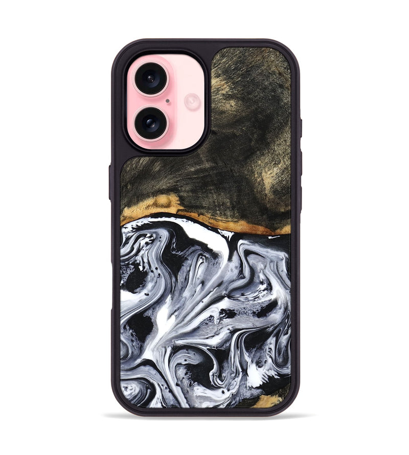 iPhone 16 Wood Phone Case - Kadin (Black & White, 798375)