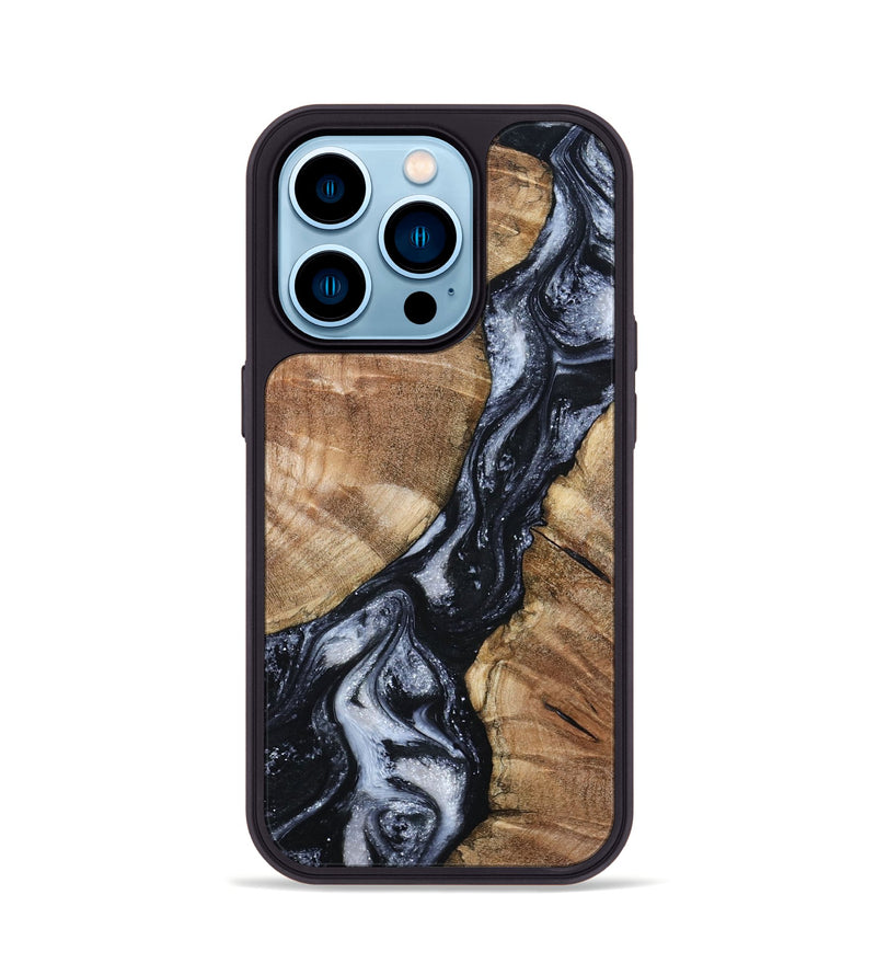 iPhone 14 Pro Wood Phone Case - Aries (Black & White, 798388)