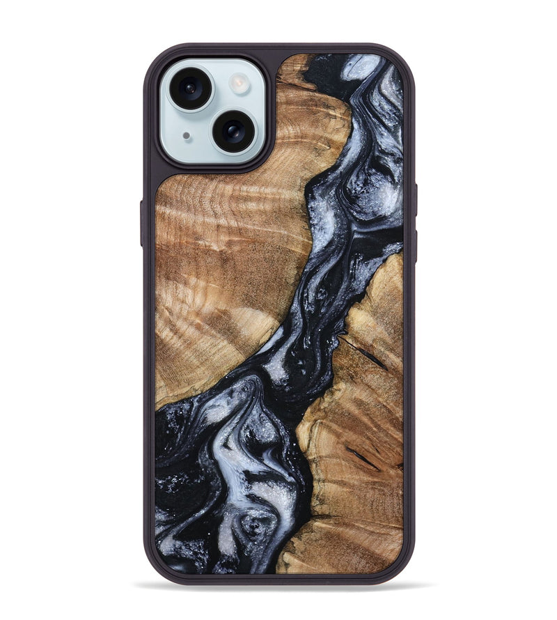 iPhone 15 Plus Wood Phone Case - Aries (Black & White, 798388)