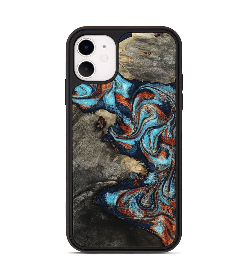 iPhone 11 Wood Phone Case - Natalya (Teal & Gold, 798640)