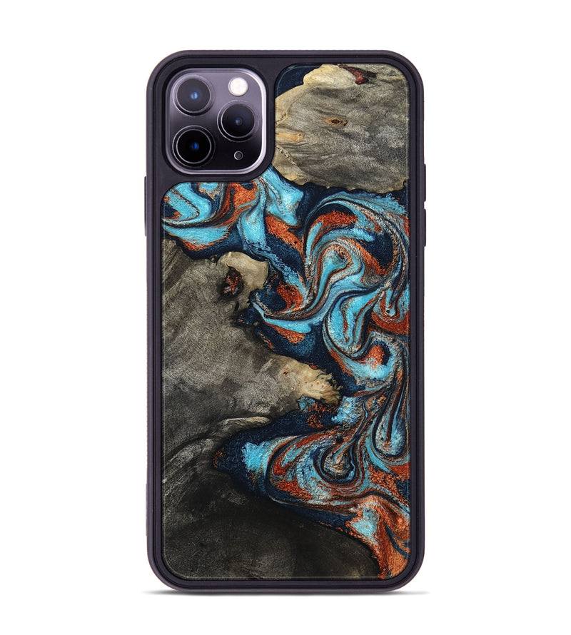 iPhone 11 Pro Max Wood Phone Case - Natalya (Teal & Gold, 798640)