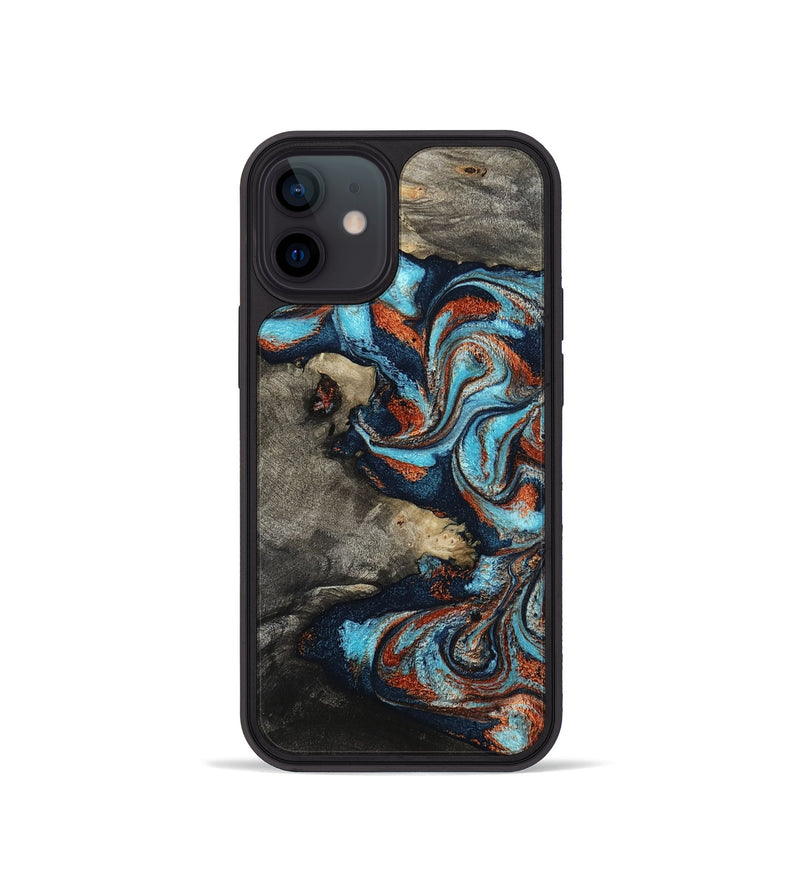 iPhone 12 mini Wood Phone Case - Natalya (Teal & Gold, 798640)