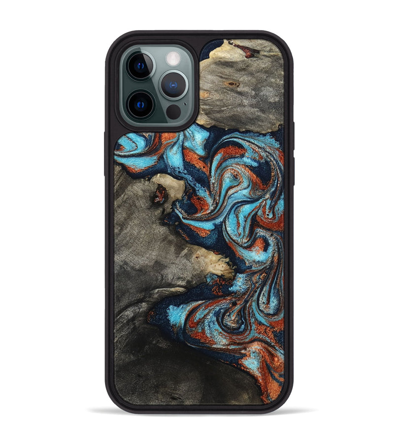iPhone 12 Pro Max Wood Phone Case - Natalya (Teal & Gold, 798640)