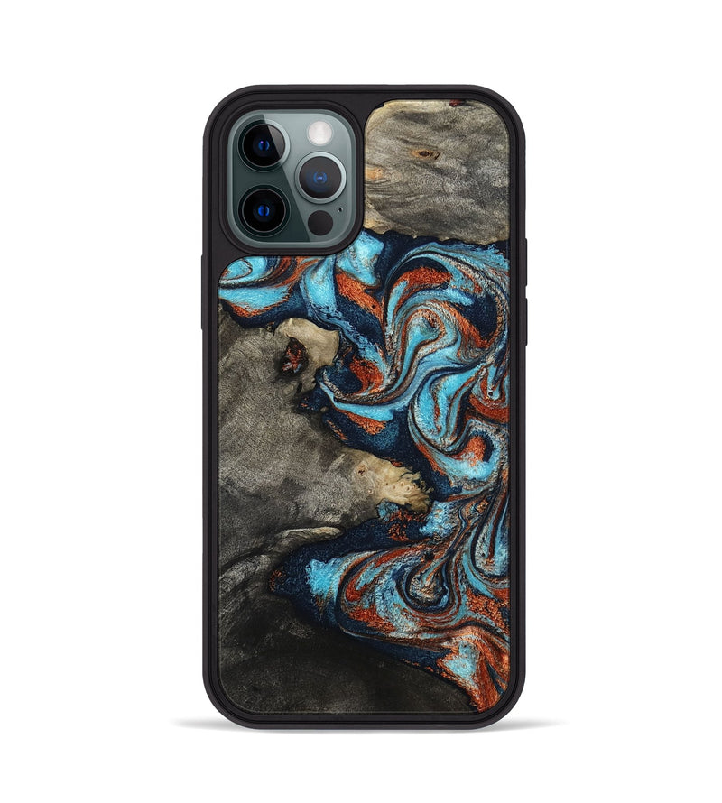 iPhone 12 Pro Wood Phone Case - Natalya (Teal & Gold, 798640)
