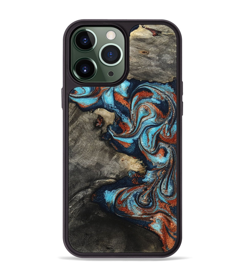 iPhone 13 Pro Max Wood Phone Case - Natalya (Teal & Gold, 798640)