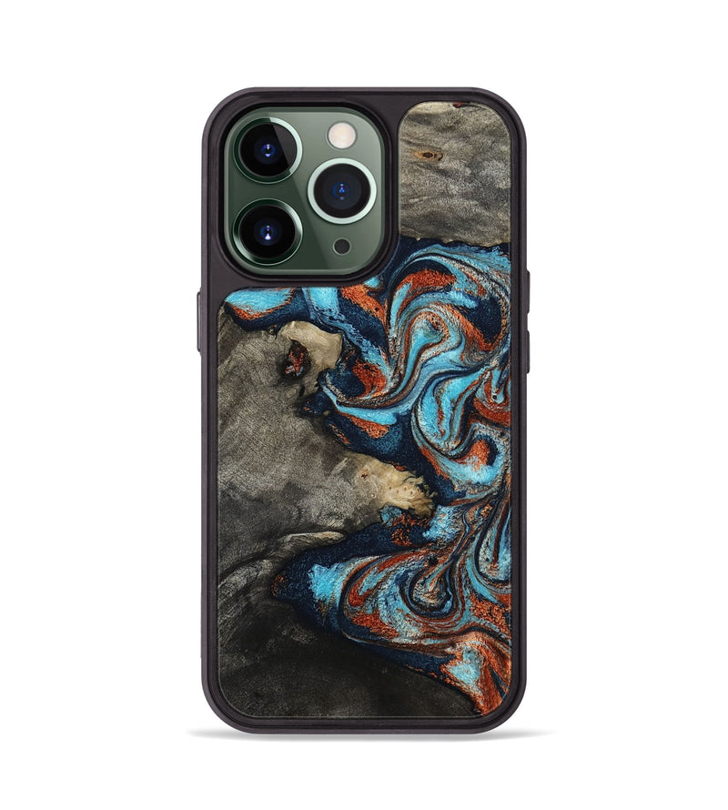 iPhone 13 Pro Wood Phone Case - Natalya (Teal & Gold, 798640)