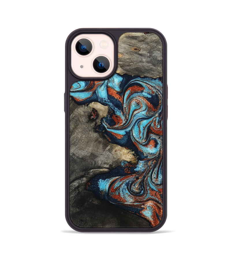 iPhone 14 Wood Phone Case - Natalya (Teal & Gold, 798640)