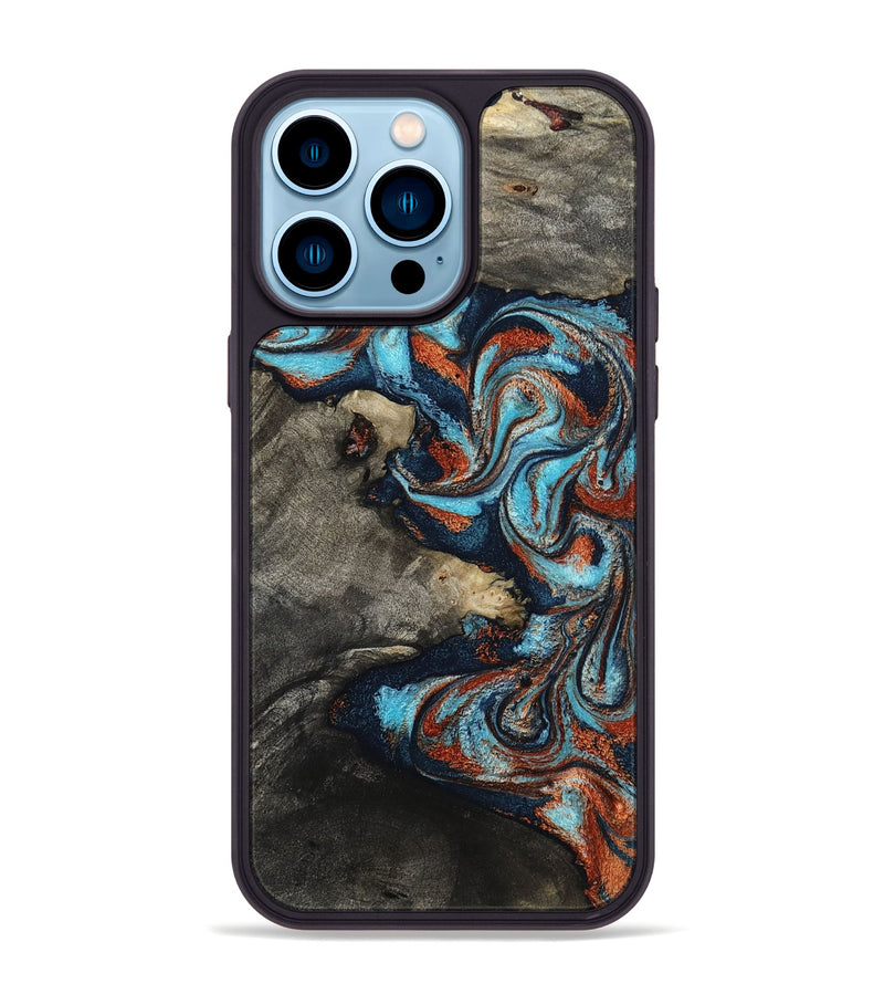 iPhone 14 Pro Max Wood Phone Case - Natalya (Teal & Gold, 798640)