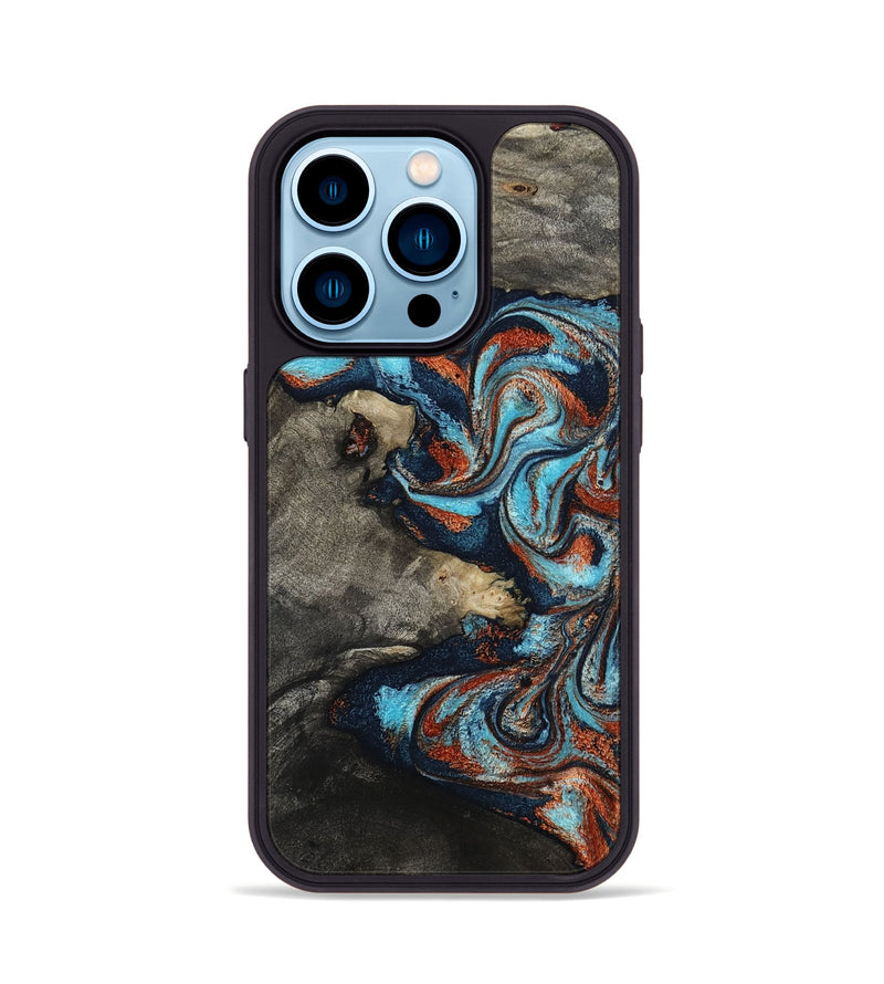 iPhone 14 Pro Wood Phone Case - Natalya (Teal & Gold, 798640)