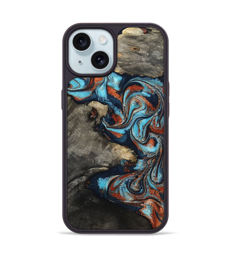 iPhone 15 Wood Phone Case - Natalya (Teal & Gold, 798640)