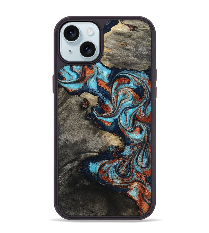iPhone 15 Plus Wood Phone Case - Natalya (Teal & Gold, 798640)