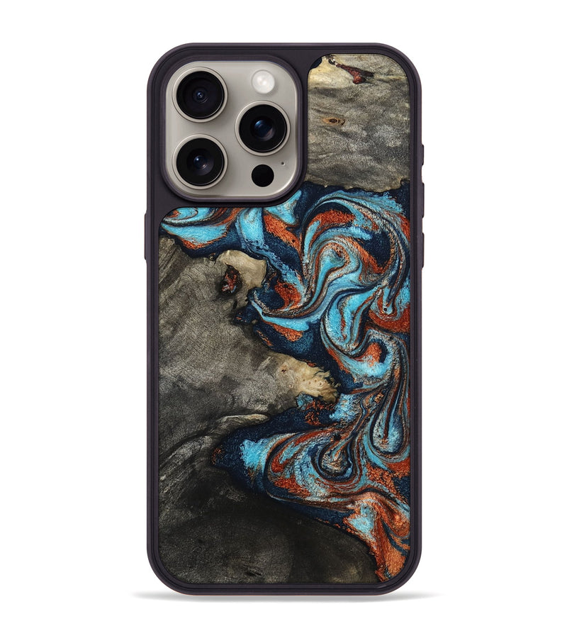 iPhone 15 Pro Max Wood Phone Case - Natalya (Teal & Gold, 798640)