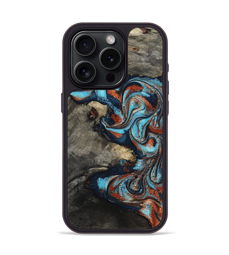iPhone 15 Pro Wood Phone Case - Natalya (Teal & Gold, 798640)