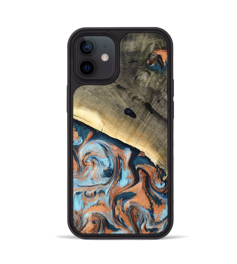 iPhone 12 Wood Phone Case - Kaleb (Teal & Gold, 798641)