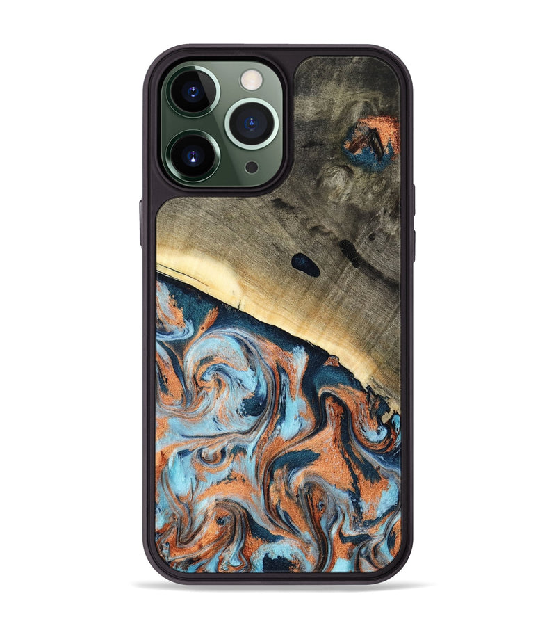 iPhone 13 Pro Max Wood Phone Case - Kaleb (Teal & Gold, 798641)