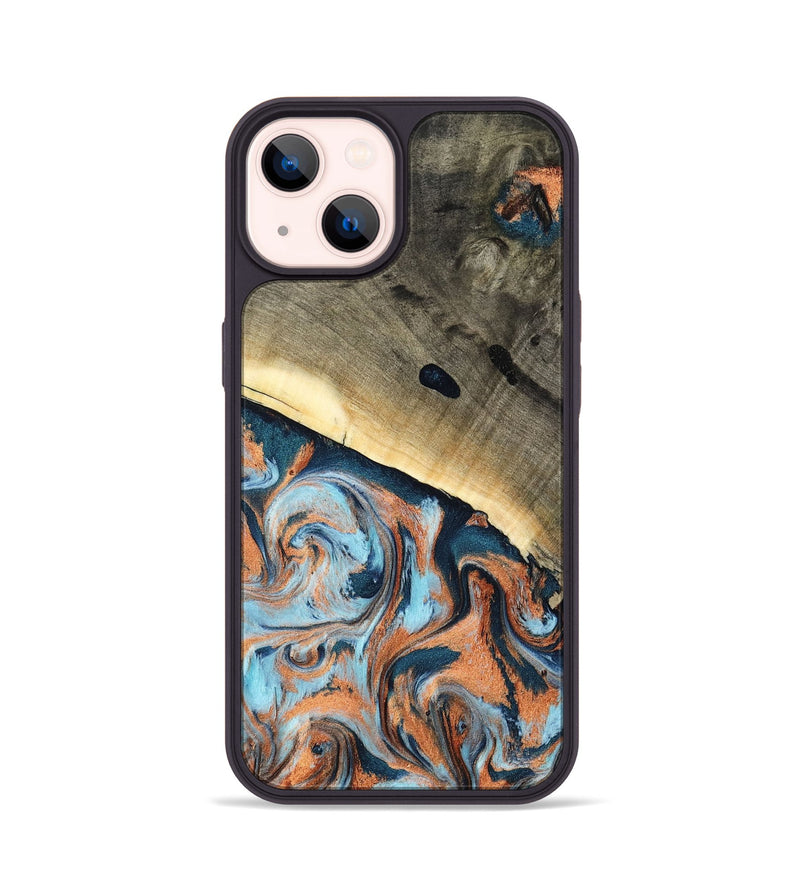 iPhone 14 Wood Phone Case - Kaleb (Teal & Gold, 798641)