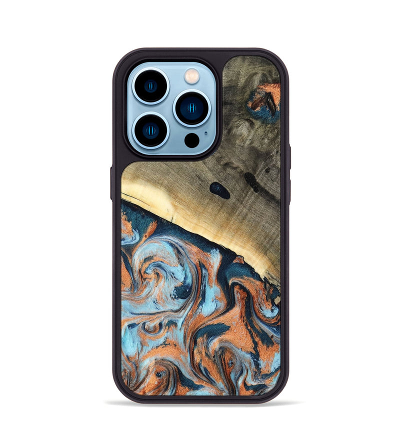 iPhone 14 Pro Wood Phone Case - Kaleb (Teal & Gold, 798641)