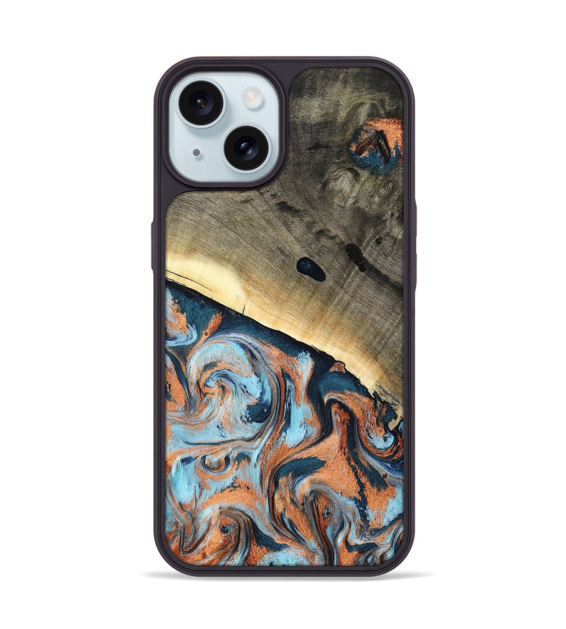 iPhone 15 Wood Phone Case - Kaleb (Teal & Gold, 798641)