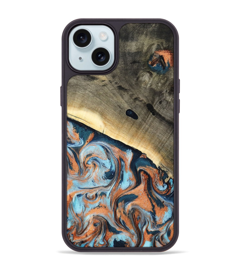 iPhone 15 Plus Wood Phone Case - Kaleb (Teal & Gold, 798641)