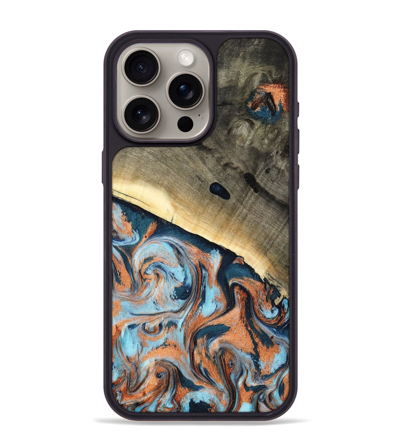 iPhone 15 Pro Max Wood Phone Case - Kaleb (Teal & Gold, 798641)
