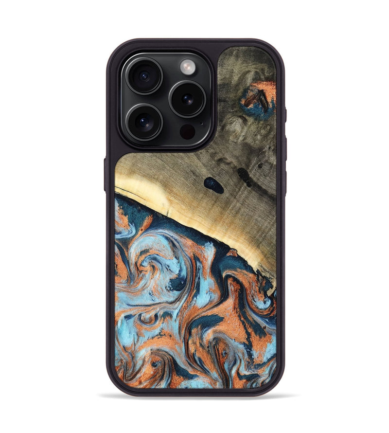 iPhone 15 Pro Wood Phone Case - Kaleb (Teal & Gold, 798641)