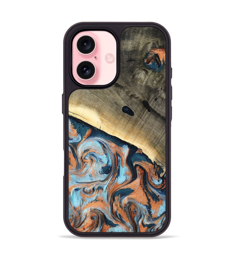 iPhone 16 Wood Phone Case - Kaleb (Teal & Gold, 798641)