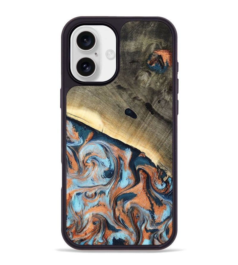 iPhone 16 Plus Wood Phone Case - Kaleb (Teal & Gold, 798641)