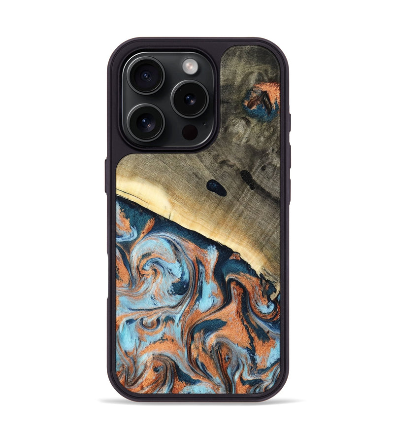iPhone 16 Pro Wood Phone Case - Kaleb (Teal & Gold, 798641)