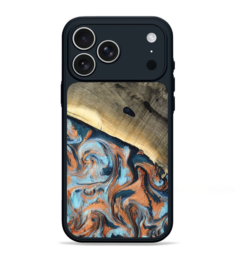 iPhone 17 Pro Max Wood Phone Case - Kaleb (Teal & Gold, 798641)