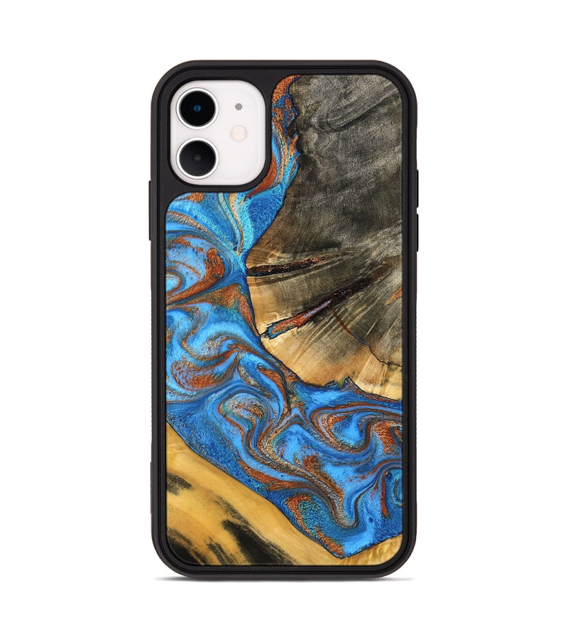 iPhone 11 Wood Phone Case - Niki (Teal & Gold, 798642)