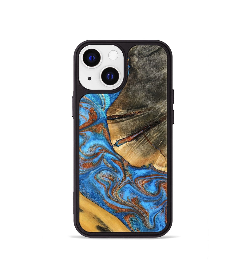iPhone 13 mini Wood Phone Case - Niki (Teal & Gold, 798642)