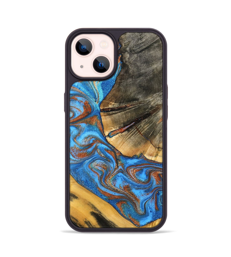 iPhone 14 Wood Phone Case - Niki (Teal & Gold, 798642)