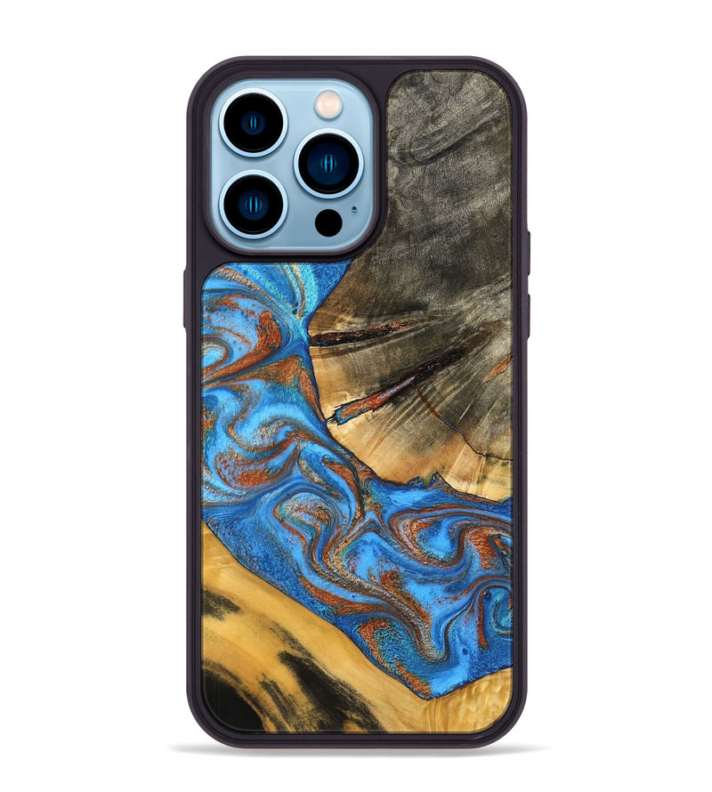 iPhone 14 Pro Max Wood Phone Case - Niki (Teal & Gold, 798642)