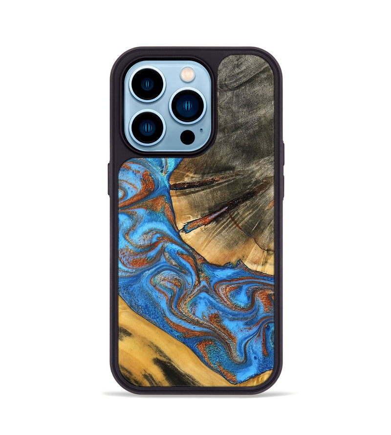 iPhone 14 Pro Wood Phone Case - Niki (Teal & Gold, 798642)