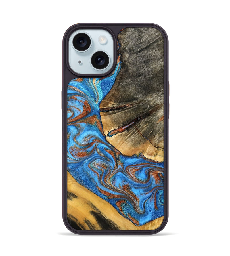 iPhone 15 Wood Phone Case - Niki (Teal & Gold, 798642)