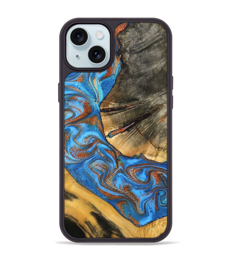 iPhone 15 Plus Wood Phone Case - Niki (Teal & Gold, 798642)