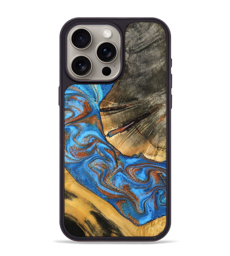 iPhone 15 Pro Max Wood Phone Case - Niki (Teal & Gold, 798642)
