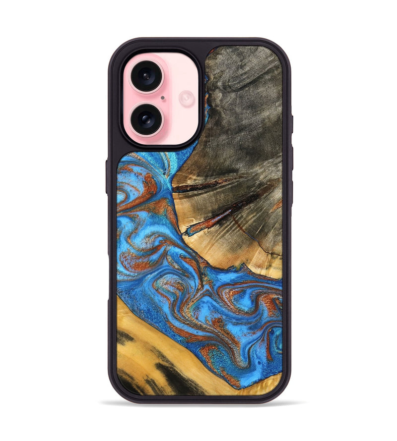 iPhone 16 Wood Phone Case - Niki (Teal & Gold, 798642)