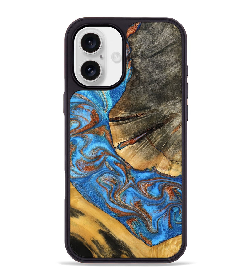 iPhone 16 Plus Wood Phone Case - Niki (Teal & Gold, 798642)