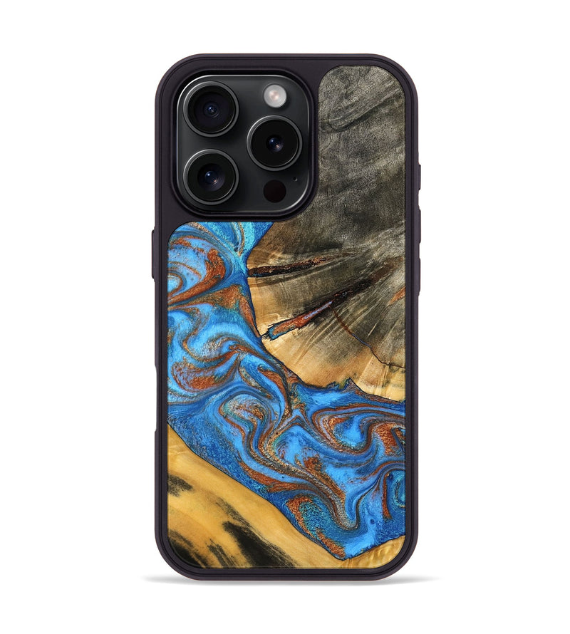 iPhone 16 Pro Wood Phone Case - Niki (Teal & Gold, 798642)