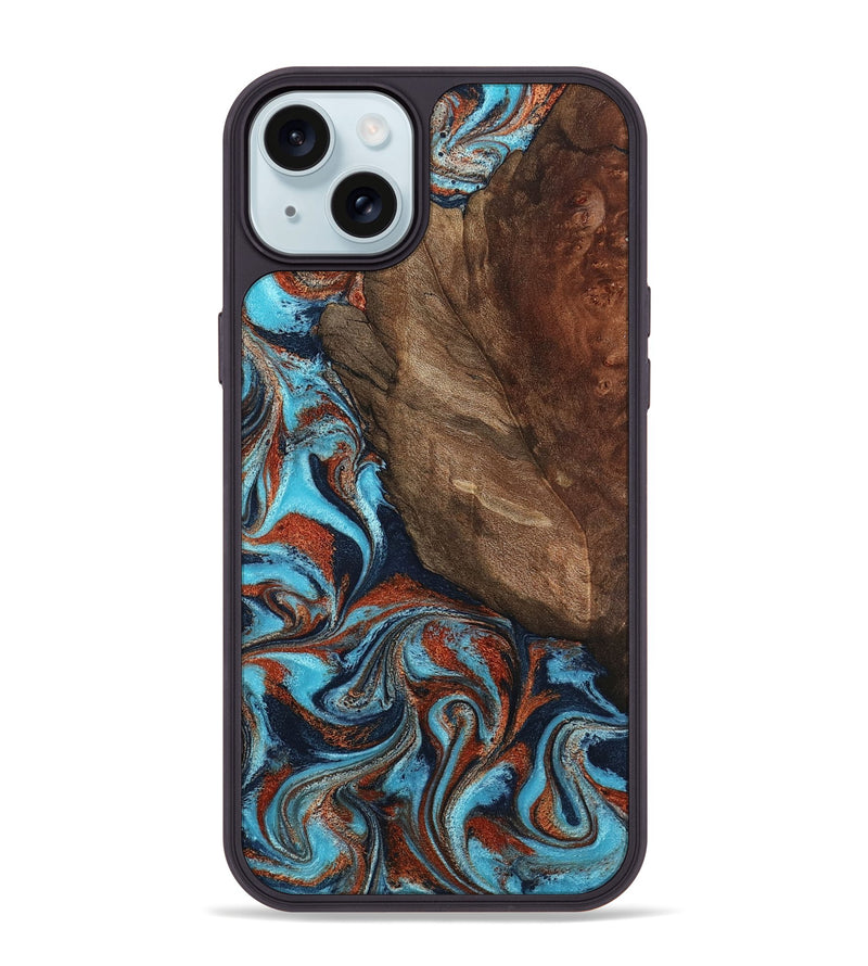 iPhone 15 Plus Wood Phone Case - Emmitt (Teal & Gold, 798643)