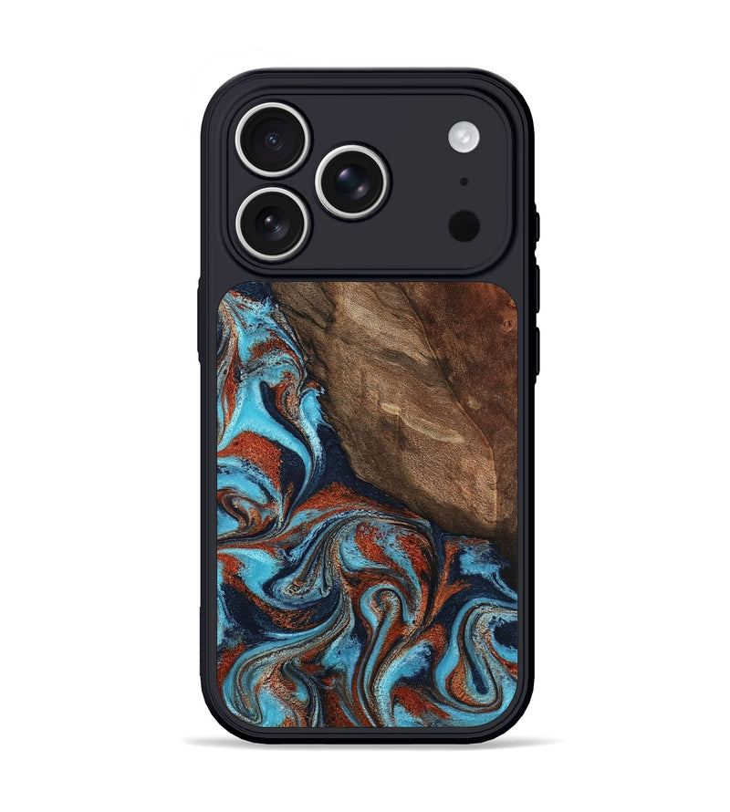 iPhone 17 Pro Wood Phone Case - Emmitt (Teal & Gold, 798643)