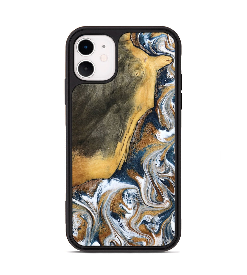 iPhone 11 Wood Phone Case - Danita (Teal & Gold, 798644)